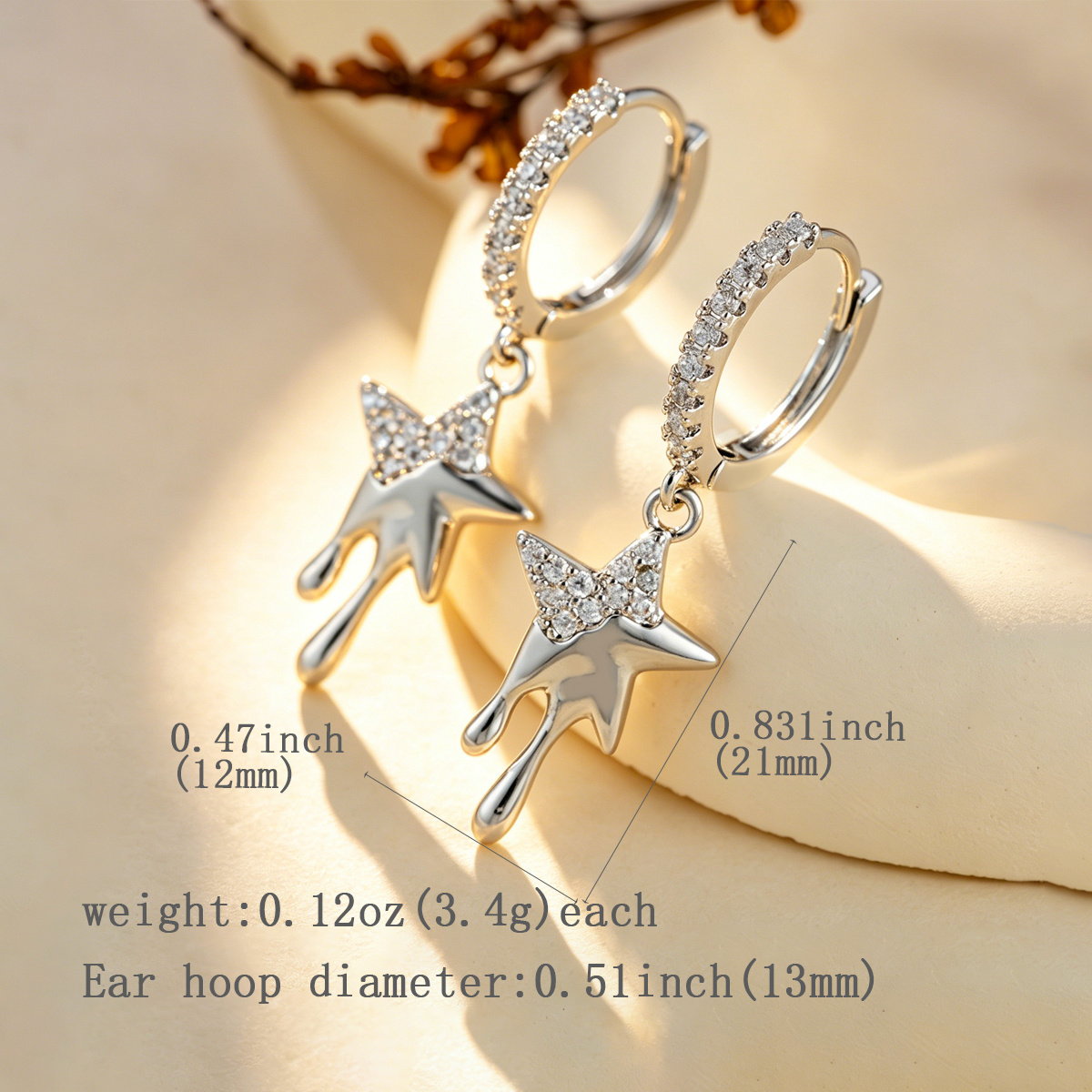 Meteor Pentagram Copper Inlaid Zirconia Earrings